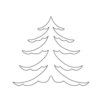Christmas fir tree mono line simple origami logo icon on white background. Black sign pine hand drawn winter. New year symbol image illustration. Decoration brush doodle holiday greeting card.