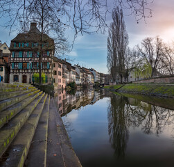 View from one of the canals of the area called Petite France, in the city of Strasbourg.