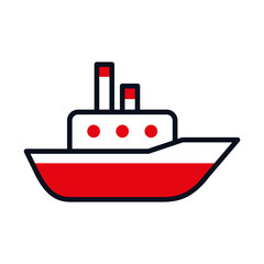 ship icon, half line half color style