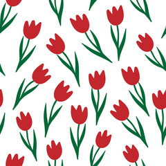 Tulip seamless vector pattern. Spring floral simple, stylish repeat texture for wrapping, web page background, Mothers day, womens day greeting card, fabrics, home decor, scrapbooking