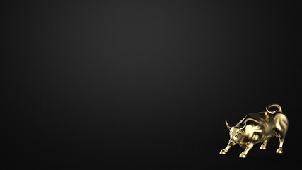 Gold metall bull statue 3d model render image isolated on black background