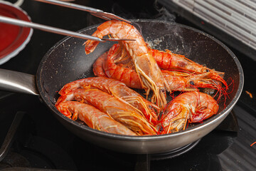Prawns being grilled
