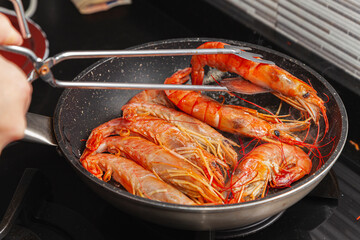 Prawns being grilled