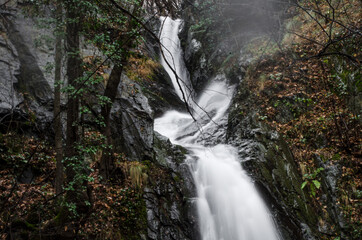 Beautiful waterfall in green forest in Bulgaria