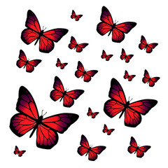 set of  red butterflies