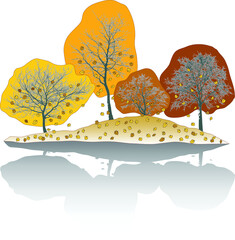 Vector illustration of natural trees with falling leaves