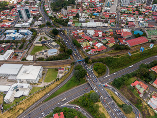 Beautiful aerial view of the city of San Jose Costa Rica and the Central Park of the Sabana