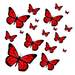 set of red butterflies
