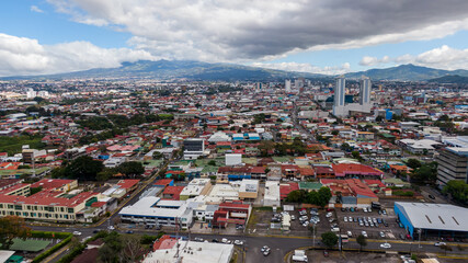 Beautiful aerial view of the city of San Jose Costa Rica and the Central Park of the Sabana