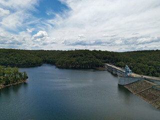 Beautiful view of a dam across a lake, Warragamba Dam, Sydney, New South Wales, Australia
