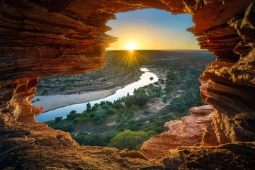 Fotobehang Donkerrood sunrise at natures window in kalbarri national park, western australia