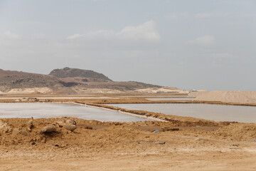 landscape with a salt lake in southern Ethiopia, still used for salt mining