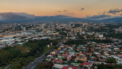 Beautiful aerial view of the city of San Jose Costa Rica and the Central Park of the Sabana