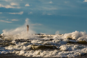 
Lighthouse during an autumn storm on the baltic sea