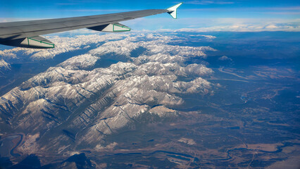 Fototapeta na wymiar Aerial view of Canadian Rockies, Alberta, Canada. Banff National Park, Canmore, Kananaskis.