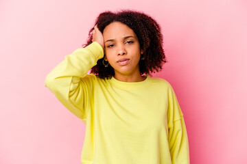 Young african american mixed race woman isolated tired and very sleepy keeping hand on head.