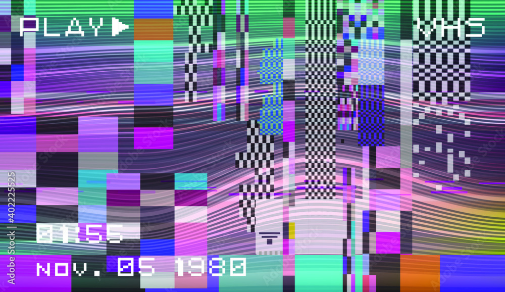 Poster retro background like in old video tape rewind or no signal tv screen. back to the 80's-90's style.