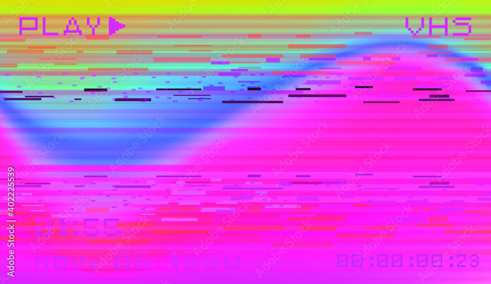 Poster retro background like in old video tape rewind or no signal tv screen. vaporwave and retrowave style