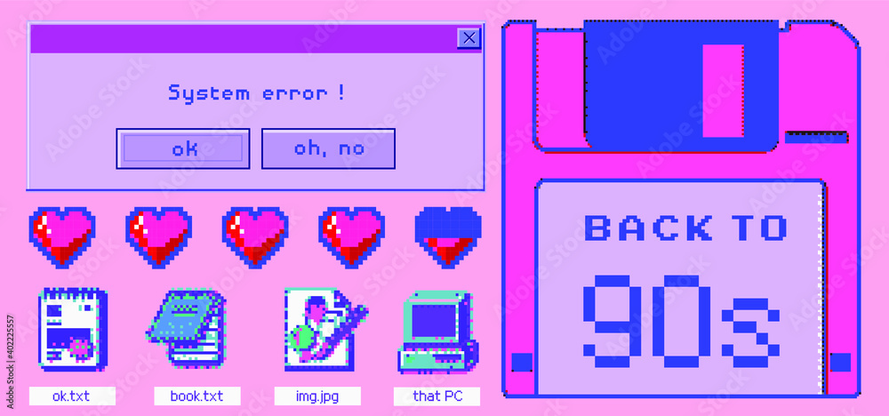 Poster Old user interface windows, retro message box with buttons. Vaporwave and retrowave style elements.