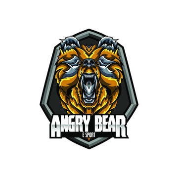 bear head mascot logo design vector with a modern color concept and badge emblem style for sports team. Angry bear illustration tshirt printing.