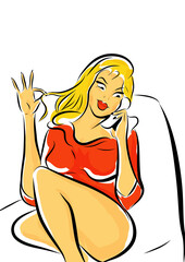 jeune femme sexy qui téléphone, cartoon,dessin animé, - 402226362
