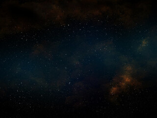 Fototapeta na wymiar Bright nebula galaxy cluster in the dark deep space in the universe with orange spots