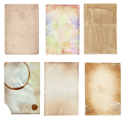 Set of Old various vintage rough paper with scratches and stains texture