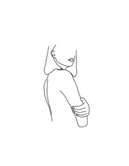 Young woman holding herself, lineart
