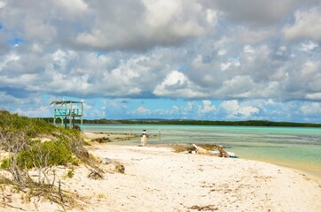 Lifeguard chair am beautiful beach on the caribbean island of bonaire, good snorkel and dive site on the island. Baywatch