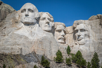 The Carved Busts of George Washington, Thomas Jefferson, Theodore “Teddy” Roosevelt, and...