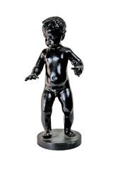 Fototapeta na wymiar Cast-iron figurine of a boy isolate on a white background. Kasli casting, souvenir figurine.