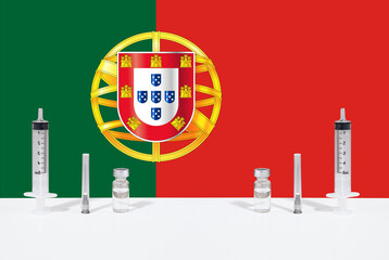 Flag of Portugal illustrating campaign for global vaccination against Covid-19. Epidemic Virus