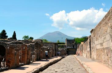 View along Street in Pompeii toward Mount Vesuvius
