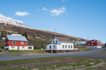 Buildings in town of Eskifjordur in east Iceland