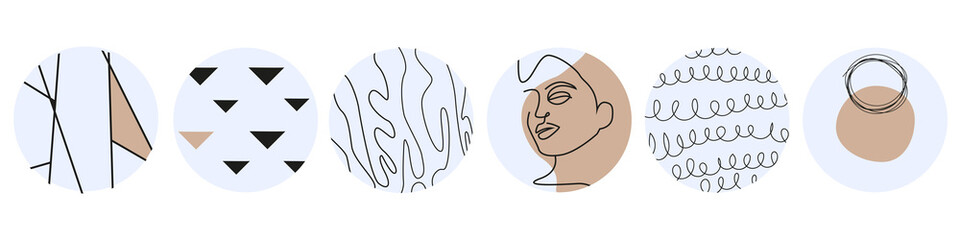 Instagram Minimalistic Highlight Icon Set. Cover Icons for Saved Stories. Minimal Icons Hand Drawn Vector Illustration On White Background 