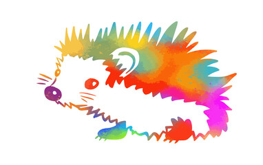 Obraz premium A multicolored abstract hedgehog. T-shirt print. Mixed media. Vector illustration