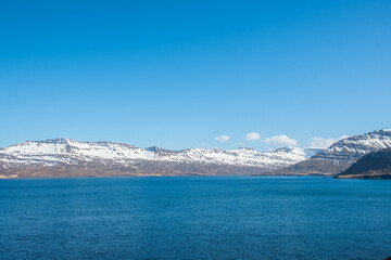 the mountainous coastline of Nordfjordur in Iceland
