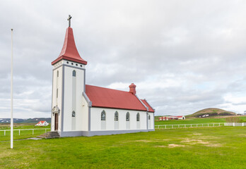 Fototapeta na wymiar Snartarstadakirkja church near town of Kopasker in Iceland