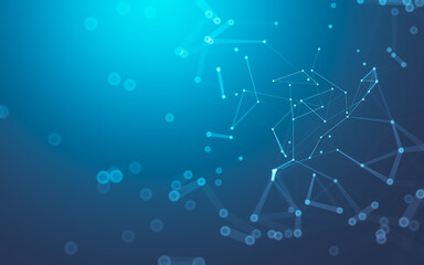 Abstract background. Molecules technology with polygonal shapes, connecting dots and lines. Connection structure. Big data visualization.