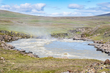 Fototapeta na wymiar Ufsarfoss waterfall in the wilderness of Iceland