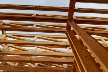 Unfinished of interior view of a house residential construction framing against