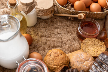Making homemade bread from natural products with a copy of the space.