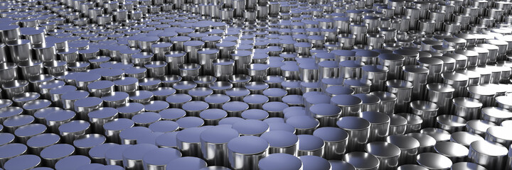 Abstract background of many metal cylinders. Geometric structure. 3D visualization