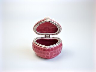 Heart gift box ,jewelry box isolated on white background ,pink ceramic box for valentines day 