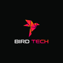 ORANGE BIRD TECH LOGO, Vector Logo Illustration Flying Bird Gradient Colorful Style.
