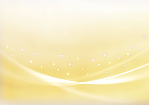 桜吹雪と輝く曲線　高級感のある背景素材（ゴールド）