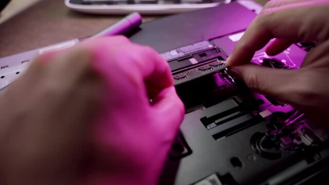 4K UHD Footage Of Man hand installing Laptop RAM Module
