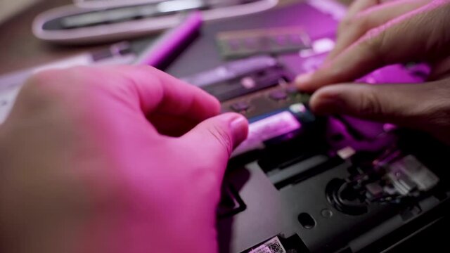 4K UHD Footage Of Man hand installing Laptop RAM Module