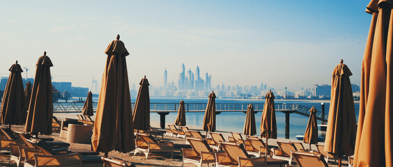 Overlooking Dubai skyline from Palm Island