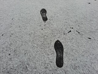 Footprints on snowy floor